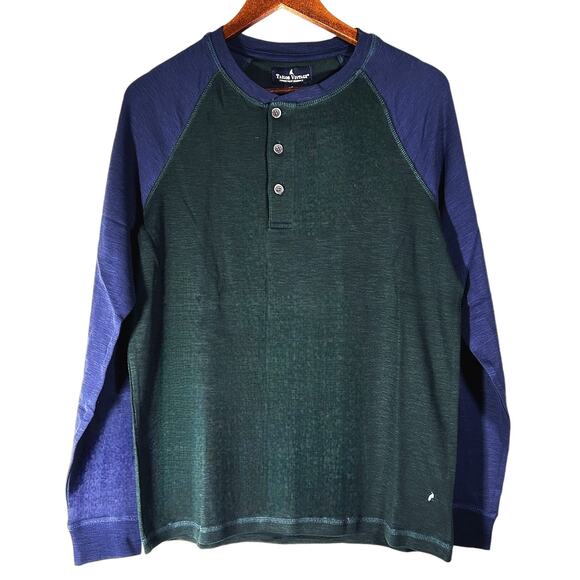 NWT Tailor Vintage Airotec Long Sleeve Green & Navy Henley Small - Picture 1 of 5